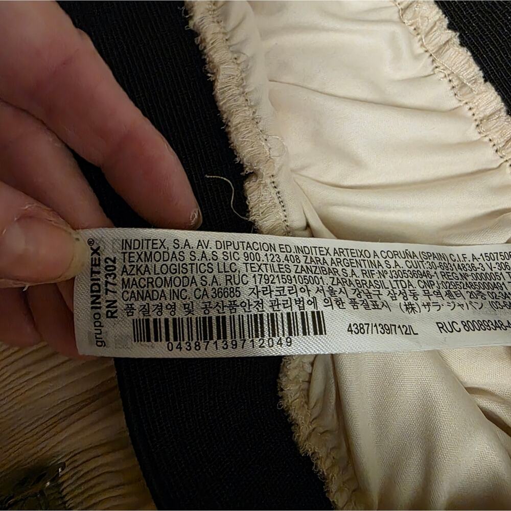 Zara Womens Super Wide Leg Pleated Tiered Trouser Pants Cream & Black Size L - Picture 5 of 10